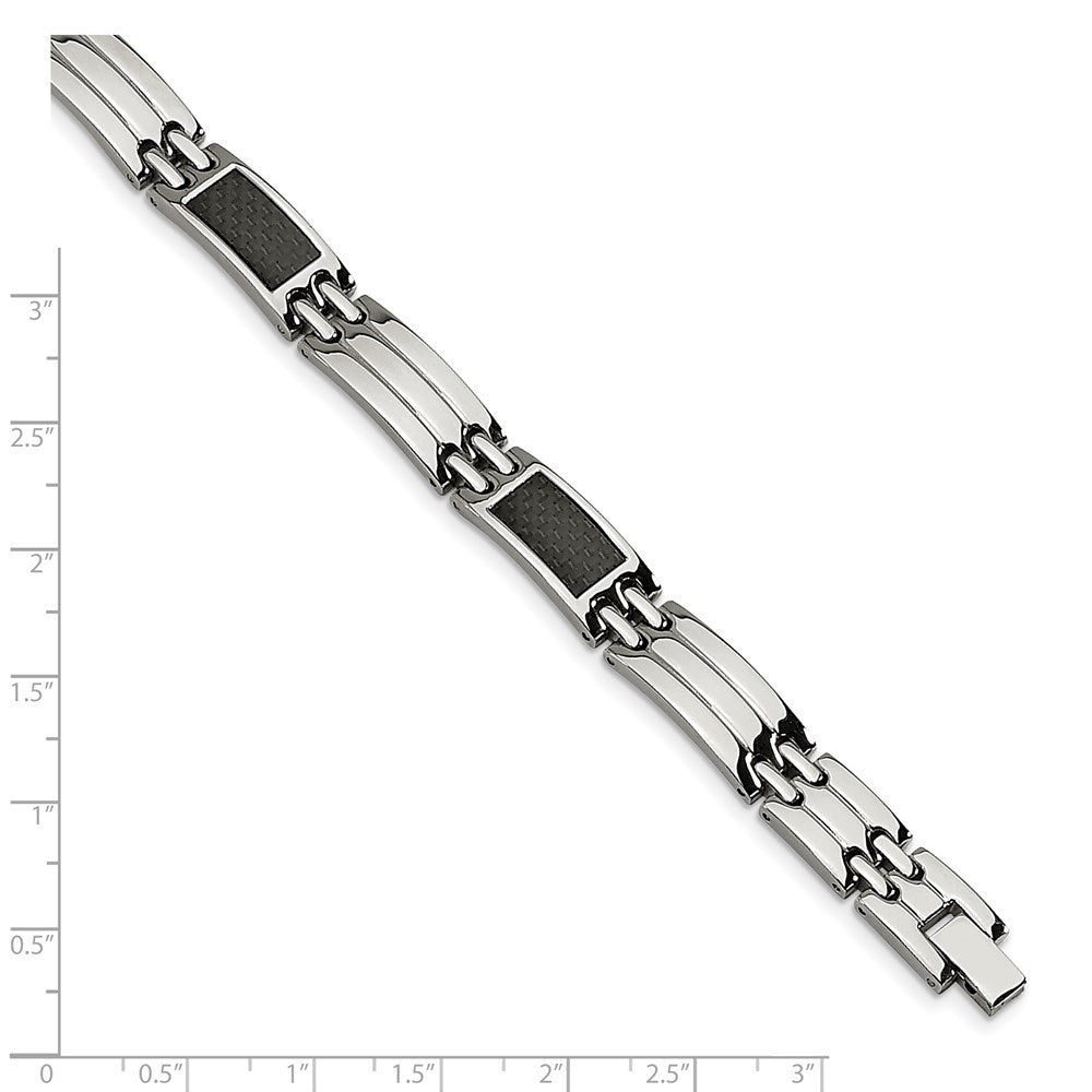 Stainless Steel Brushed & Polished Black Carbon Fiber Inlay 8.5in Bracelet 8.5 inches