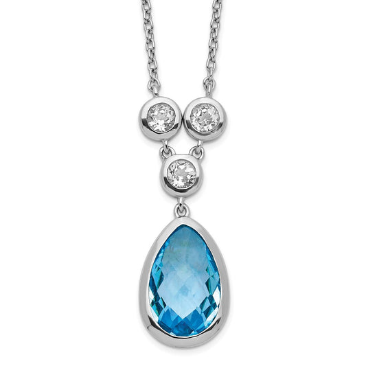 Sterling Silver Rhodium-plated White & Blue Topaz w/ 2in ext. Necklace 16 Inches