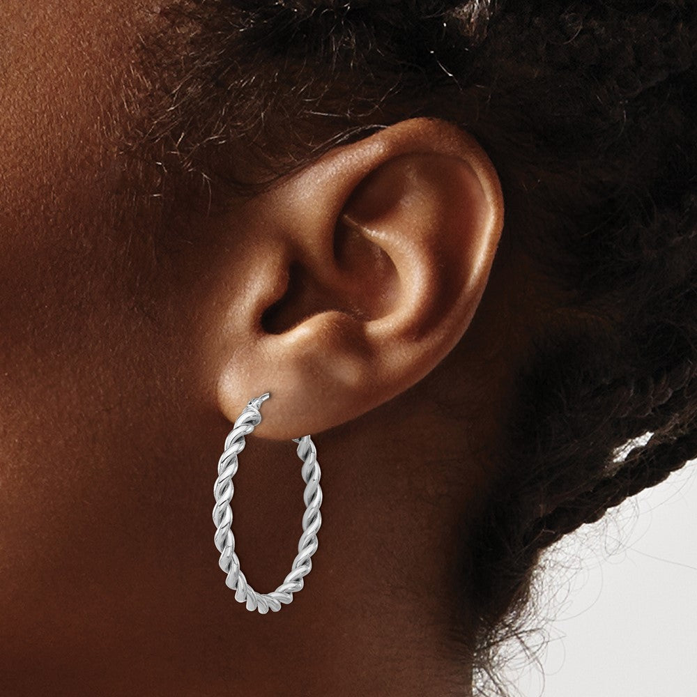 14K w/White RH-plating Polished Twist Hoop Earrings