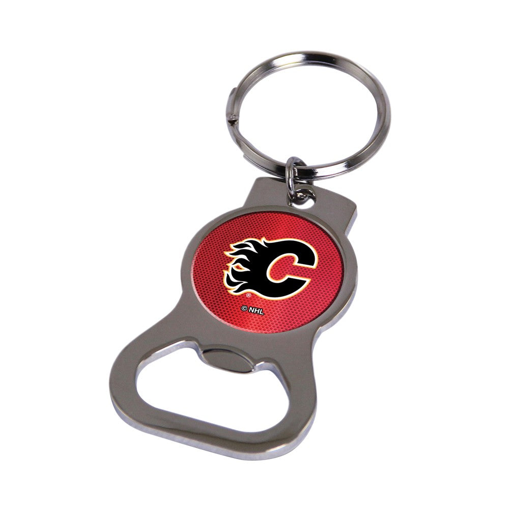 NHL Calgary Flames Silver-tone Bottle Opener Key Ring by Rico Industries QGC6364