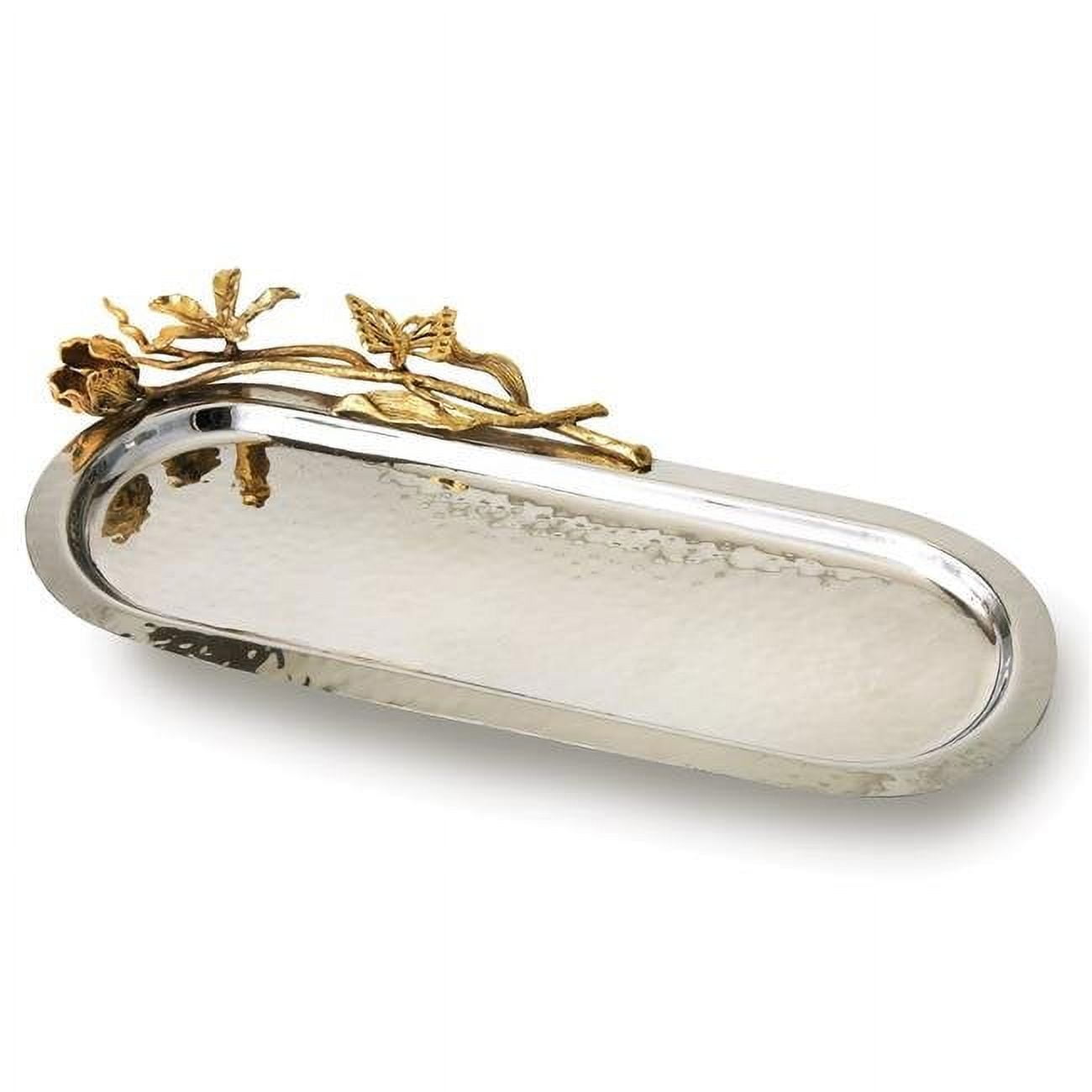 Hammered Stainless Steel with Golden Butterfly Garden Trim Oval Tray QGM22365