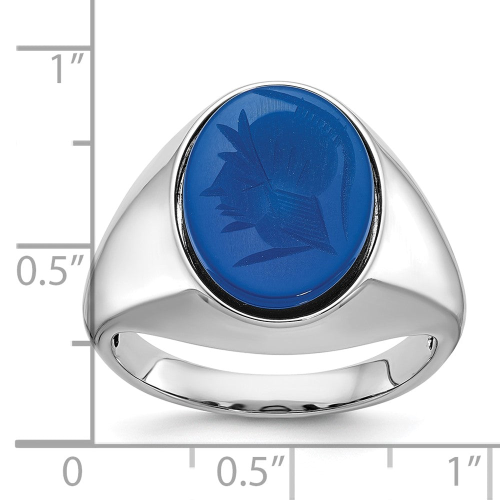 14k White Gold IBGoodman Men's Blue Agate Complete Ring