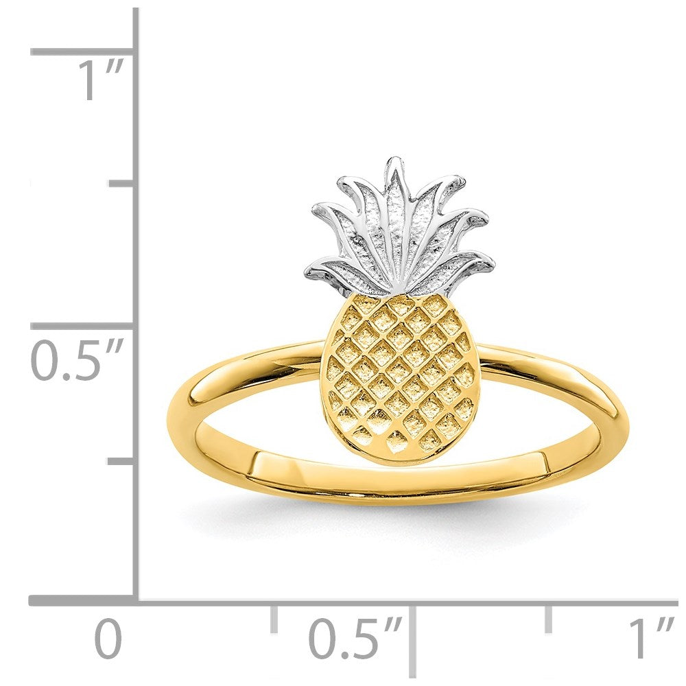 14K and White Rhodium Polished Pineapple Ring size 7
