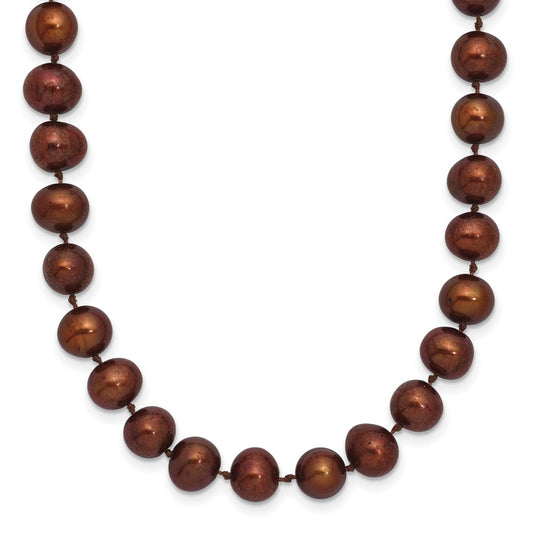 Sterling Silver Rhodium-plated 6-7mm Brown Near-Round Freshwater Cultured Pearl 24 inch Necklace 24 Inches
