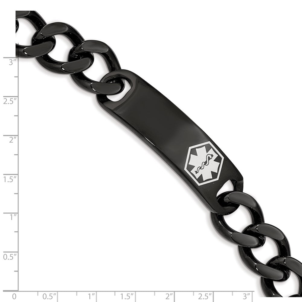 Chisel Stainless Steel Polished Black IP-plated with White Enamel Medical ID 8.25 inch Curb Chain Bracelet 8.25 inches