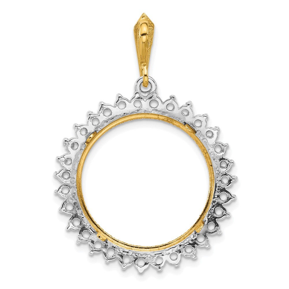 Wideband Distinguished Coin Jewelry 14k Two-tone Polished and Diamond-cut Diamond Circle 21.6mm Prong Coin Bezel Pendant Mounting