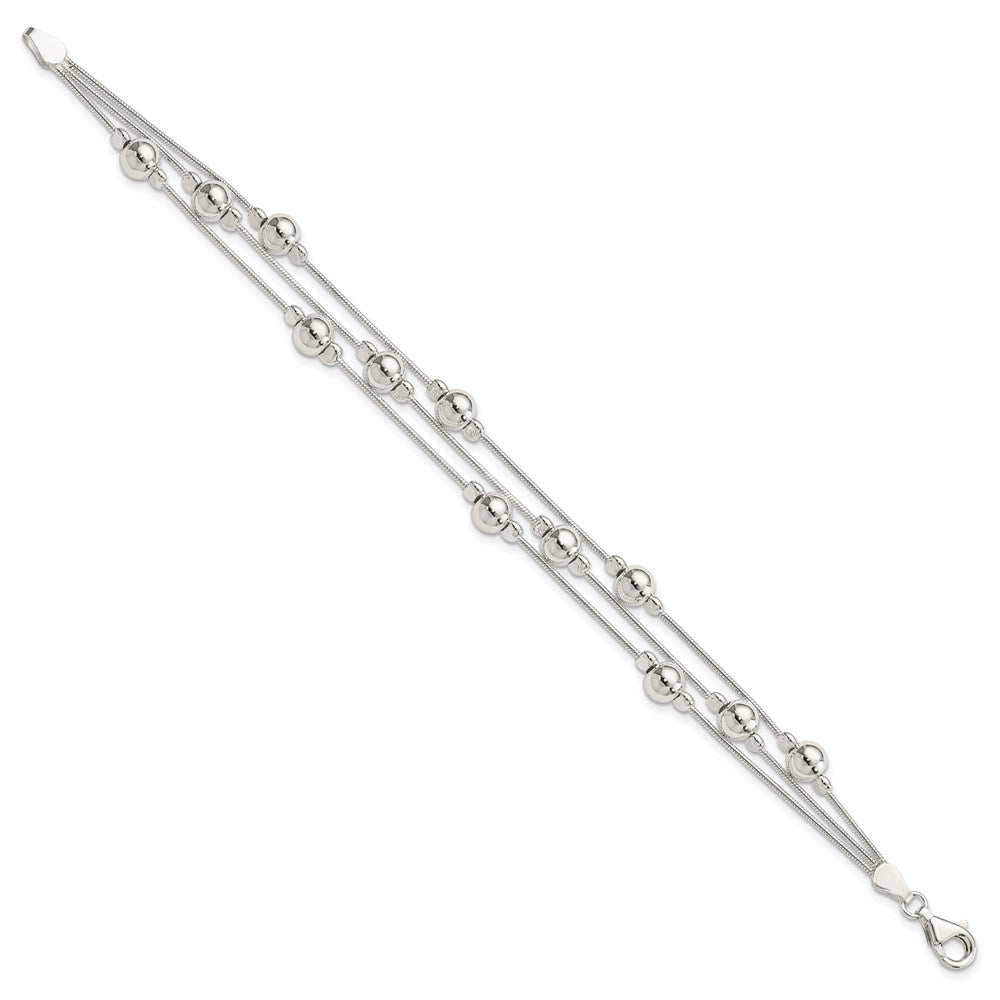 Sterling Silver Polished Bead Snake Chain Bracelet 7.5 inches