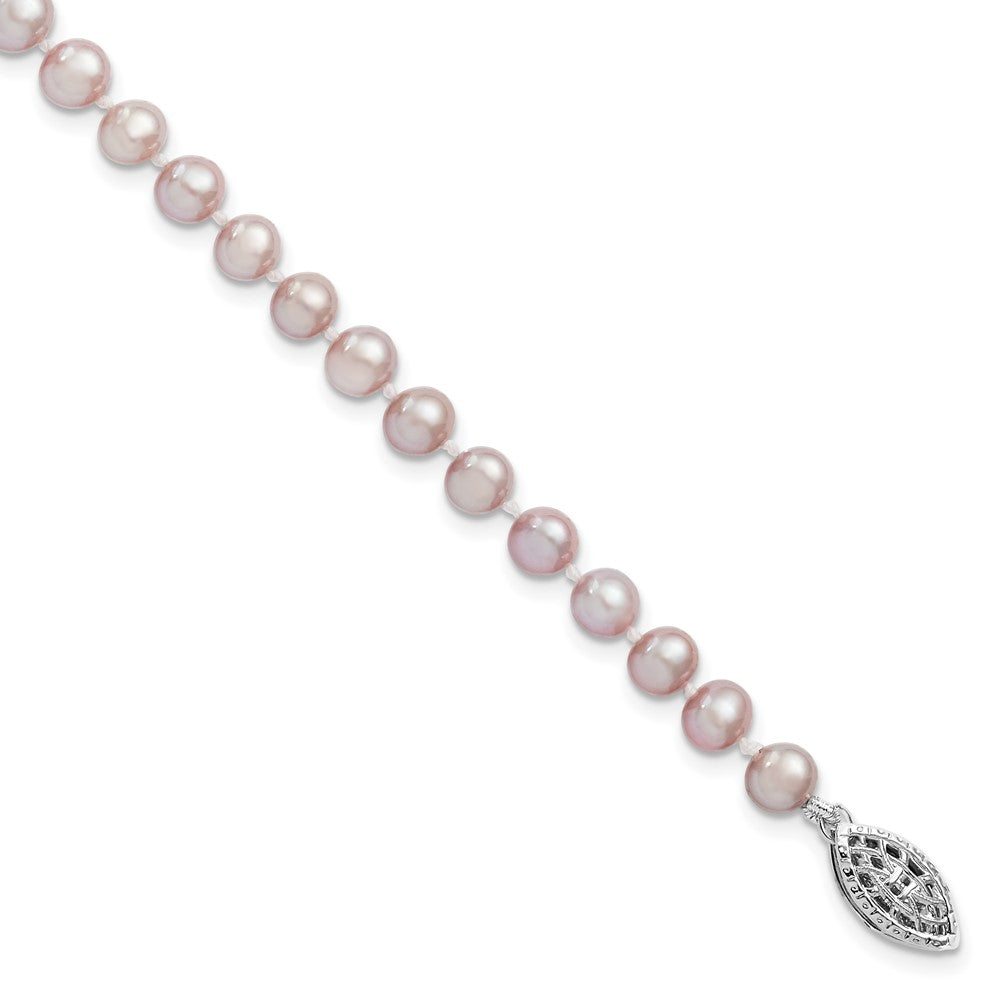 Sterling Silver Rhodium-plated 5-6mm Purple Near-Round Freshwater Cultured Pearl 7.25 inch Bracelet 7.25 inches