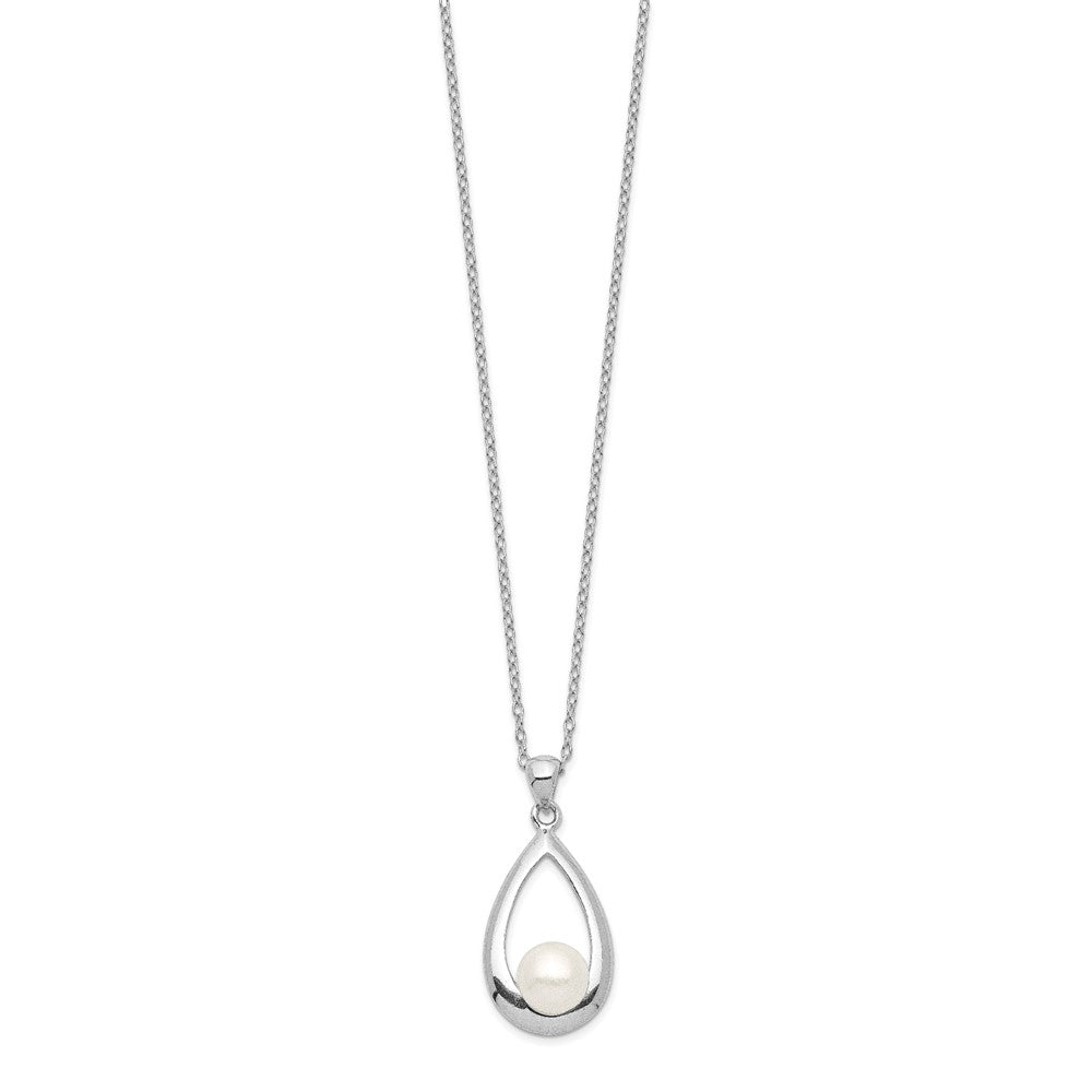 Sterling Silver Rhodium-plated 6-7mm White Button Freshwater Cultured Pearl 17 inch Necklace 17 Inches