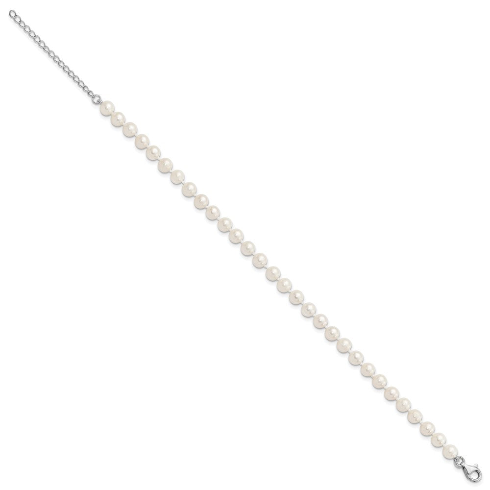 Sterling Silver Rhodium-plated 6-7mm White Near-Round Freshwater Cultured Pearl 8.5 inch with 2 inch Extension Anklet 8.5 inches