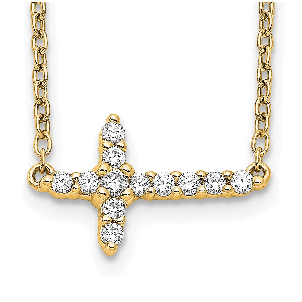 14k 1/6 carat Lab Grown Diamond VS/SI+ G+ 18 inch Sideways Cross Necklace