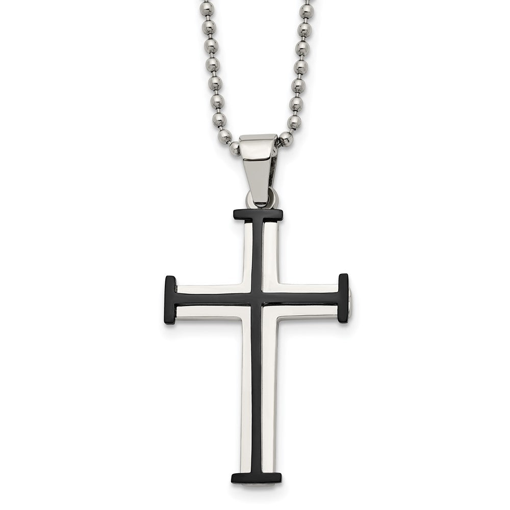 Stainless Steel Polished Black IP-plated Cross 22in Necklace