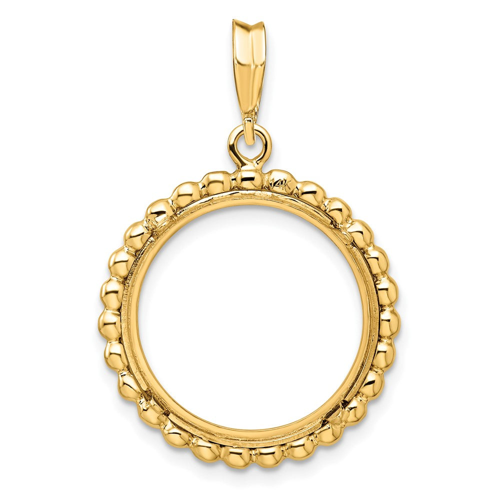 Wideband Distinguished Coin Jewelry 14k Polished with Beaded Edge 17.8mm Prong Coin Bezel Pendant
