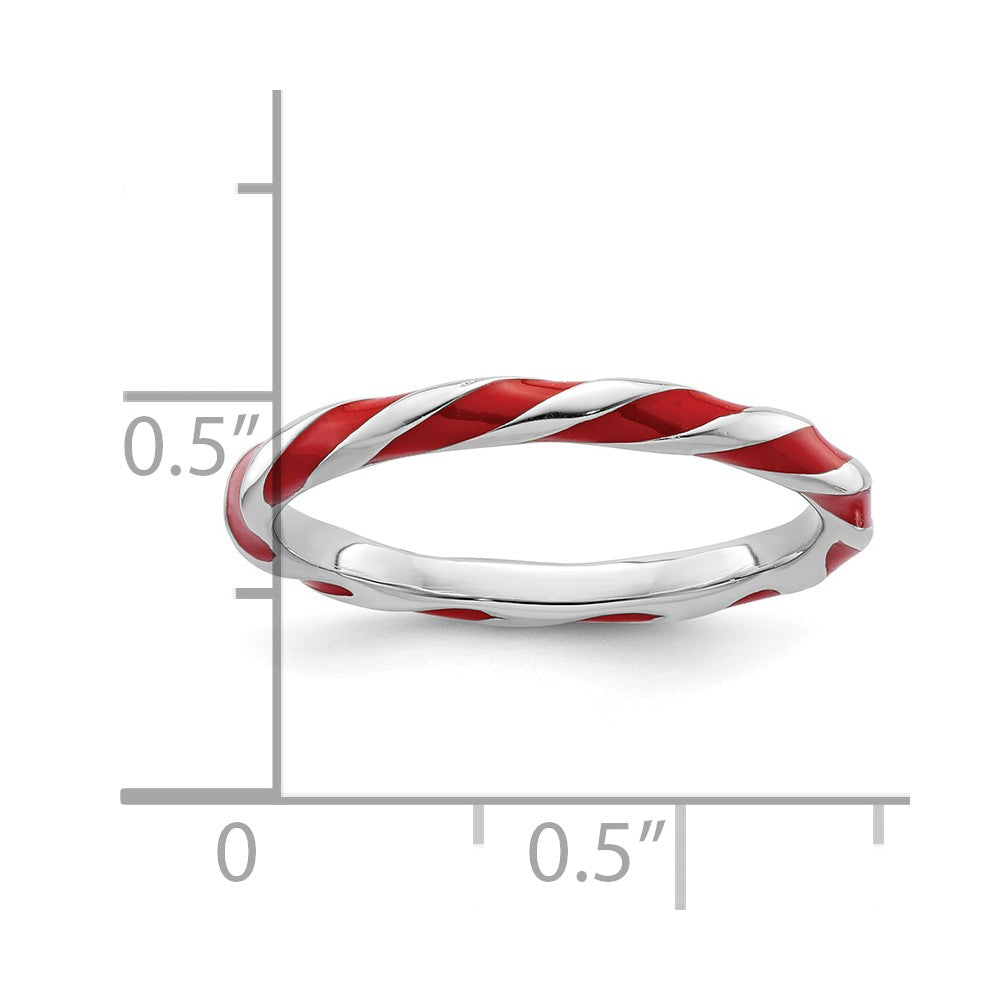 Sterling Silver Stackable Expressions Twisted Red Enameled Ring Size -7