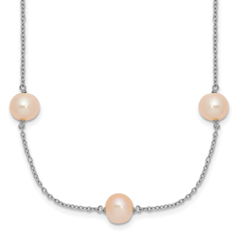 Sterling Silver Rhodium-plated 7-8mm Pink Semi-Round Freshwater Cultured Pearl 9-Station 18 inch Necklace 18 Inches
