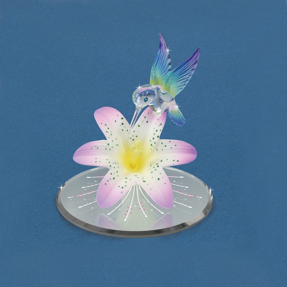 Glass Baron Lavender Lily with a Hummingbird Figurine