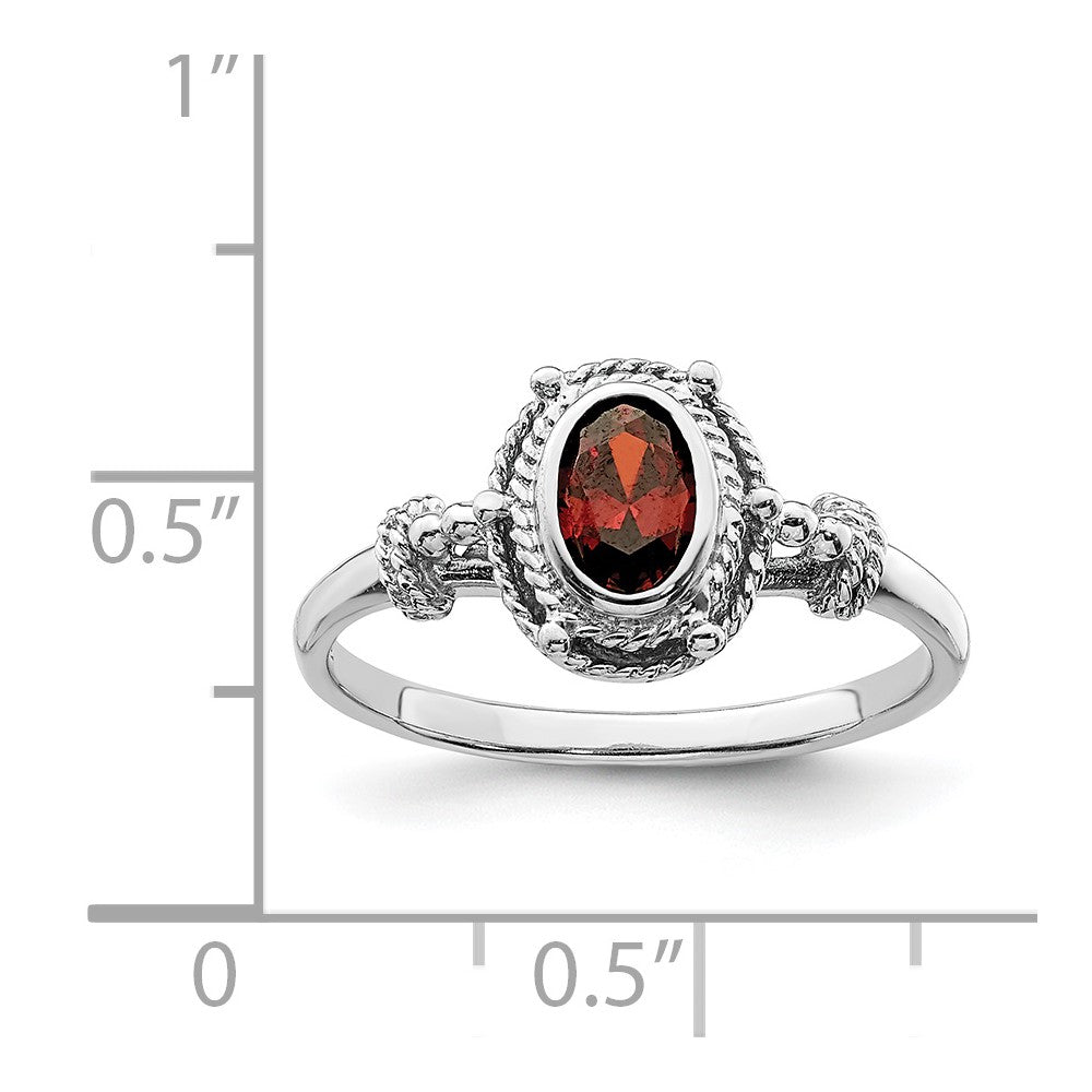 Sterling Silver Rhodium-plated with Red Oval CZ Stone Ring
