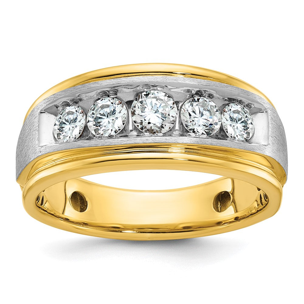 IBGoodman 14k Two-tone Men's Polished Satin and Grooved 5-Stone Ring Mounting