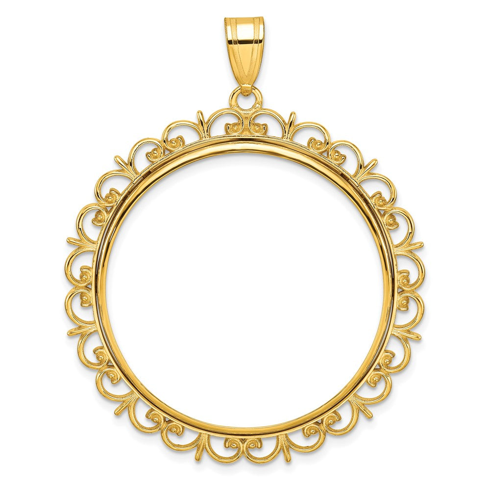 Wideband Distinguished Coin Jewelry 14k Polished Fancy 32.7mm Prong Coin Bezel Pendant