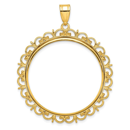 Wideband Distinguished Coin Jewelry 14k Polished Fancy 32.7mm Prong Coin Bezel Pendant