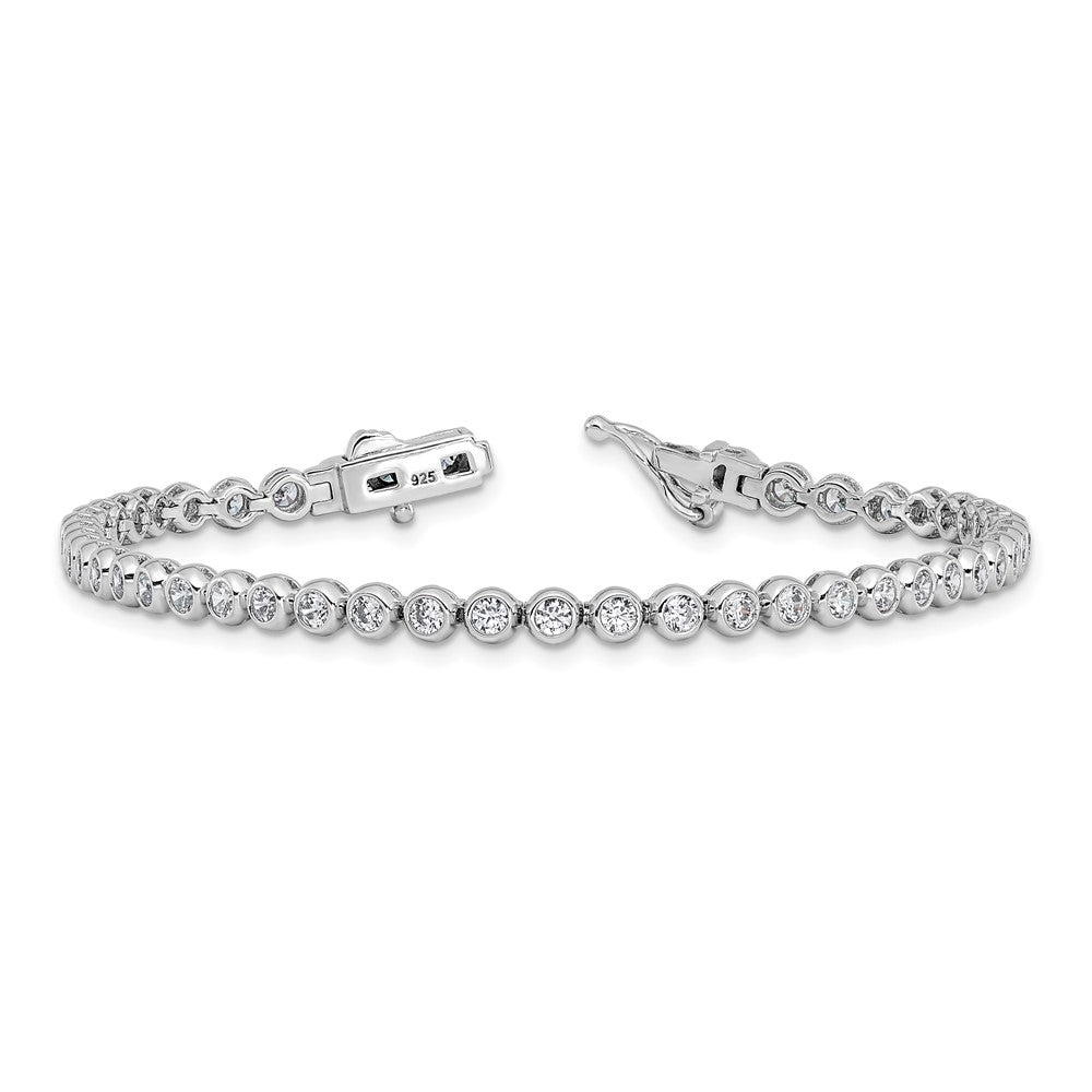 Sterling Shimmer Sterling Silver Rhodium-plated Bezel Set 2.3mm CZ 48 Stone 7 inch Bracelet 7 inches