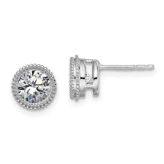 14k White Gold Round Beaded Bezel G H I True Light Moissanite Earrings