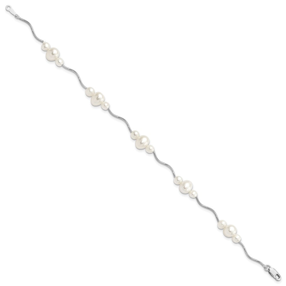 Sterling Silver Rhodium-plated 3-6mm White Near-Round Freshwater Cultured Pearl 7.25 inch Bracelet 7.25 inches