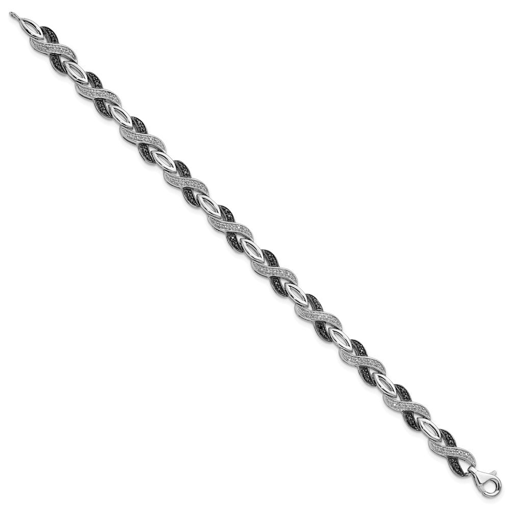 White Night Sterling Silver Rhodium-plated Black and White Diamond 7.5 Inch Bracelet 7.5 inches