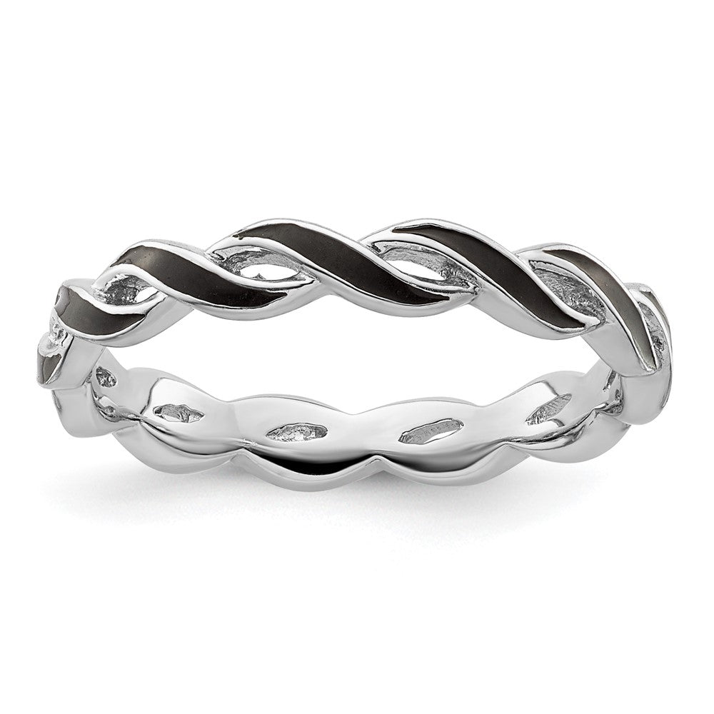 Sterling Silver Stackable Expressions Black Enamel Ring Size -7