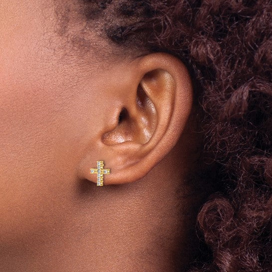 Primal Gold 14 Karat Yellow Gold Lab Grown Diamond SI1/SI2, G H I, Cross Post Earrings