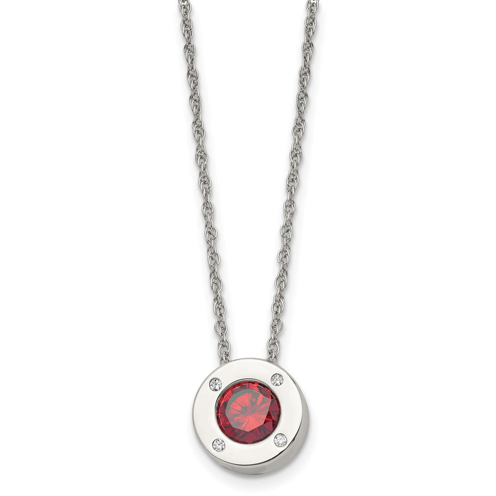 Stainless Steel Polished CZ January Birthstone 20in Necklace