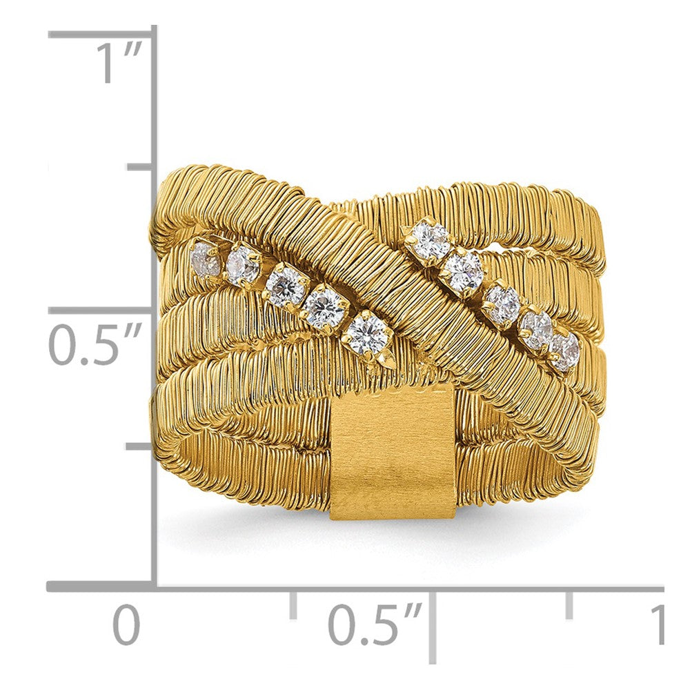 Sterling Silver Gold-plated CZ 4 Row Wire Wrapped Size 9 Ring