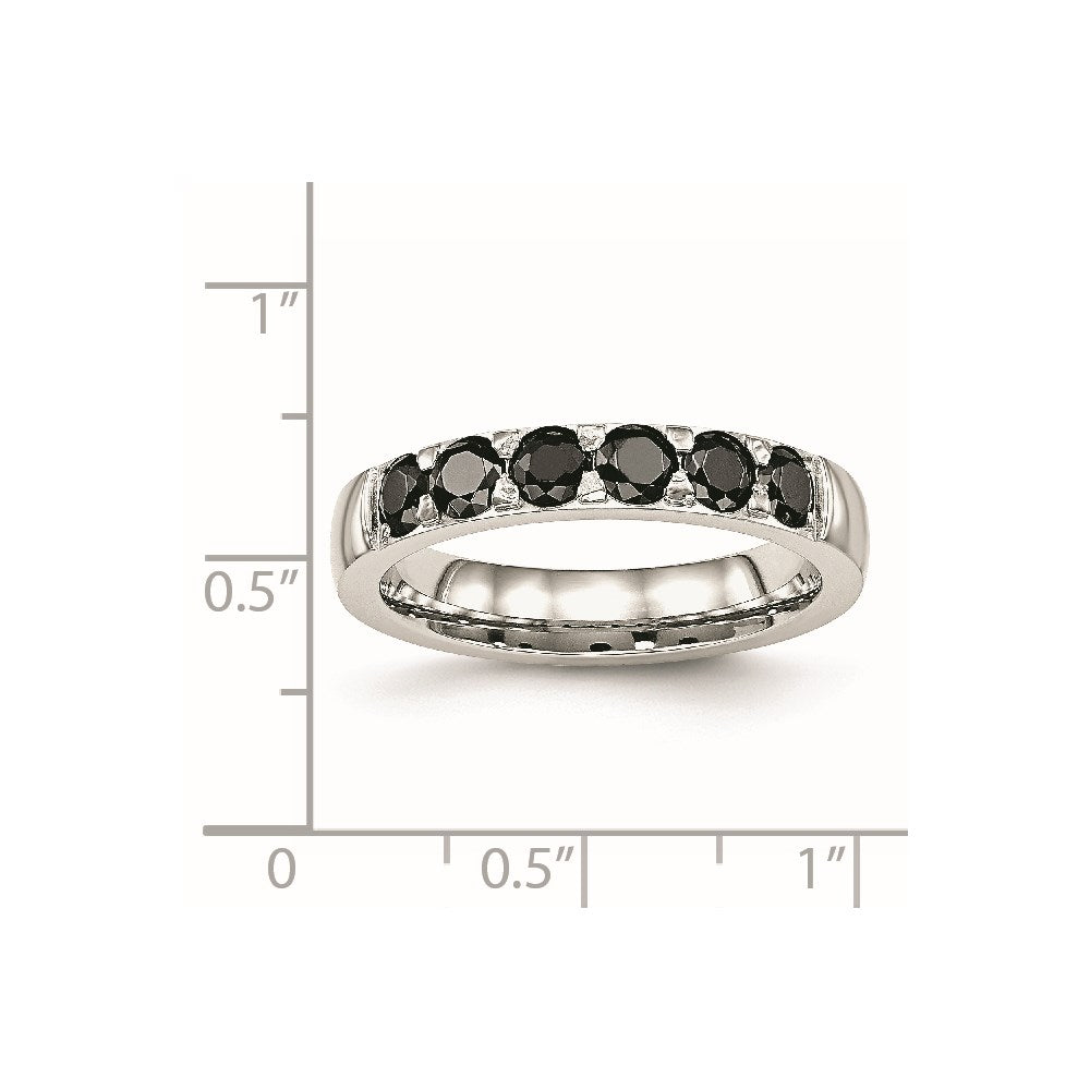 Stainless Steel Polished Black CZ 4mm Band Size - 7
