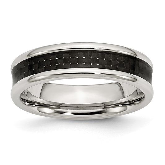 Stainless Steel Polished w/ Black Carbon Fiber Inlay 6mm Band Size - 12
