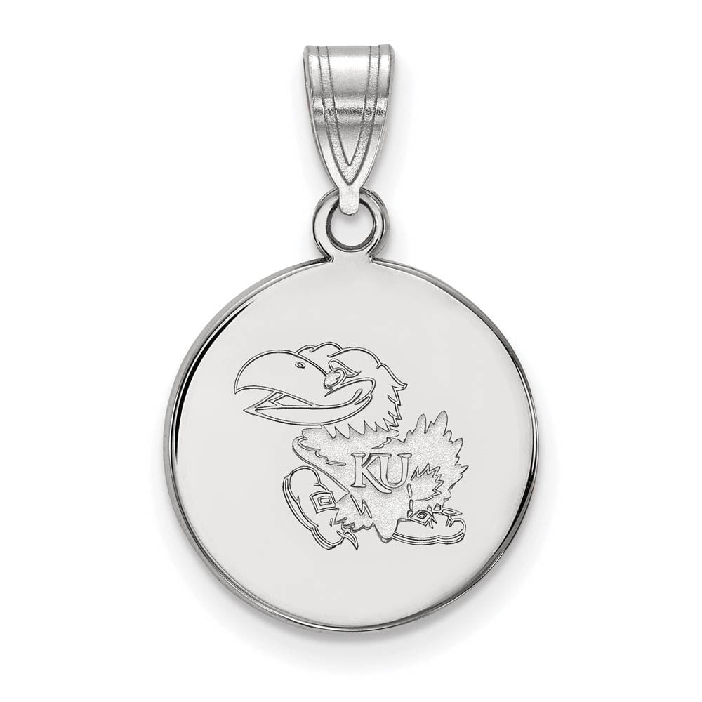 Sterling Silver Rhodium-plated LogoArt University of Kansas Jayhawk Medium Disc Pendant Q-SS035UKS