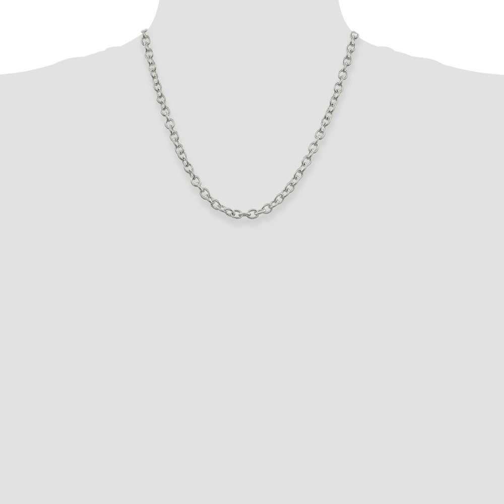 Sterling Silver 6.25mm Fancy Patterned Rolo Chain 20 Inches