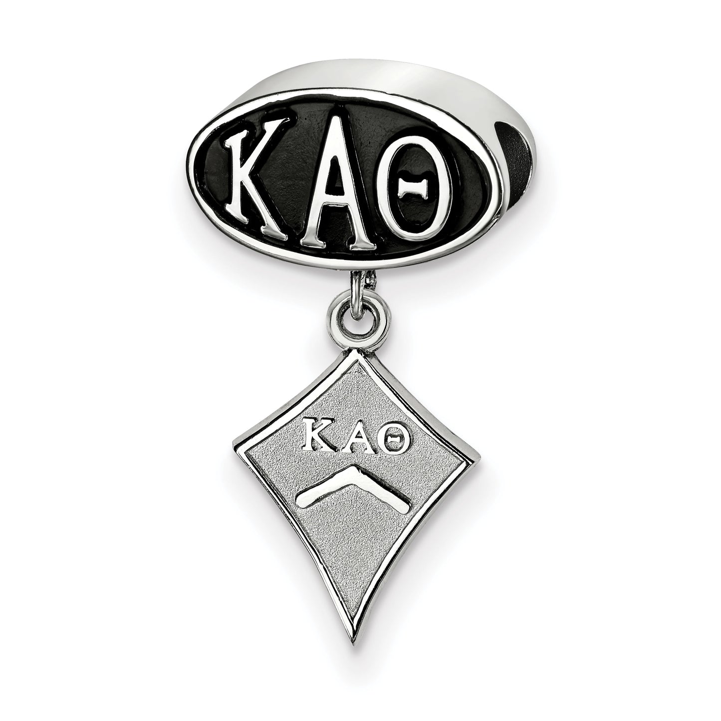 Sterling Silver LogoArt Kappa Alpha Theta Sorority Greek Letters Enameled Oval with Kite Dangle Bead