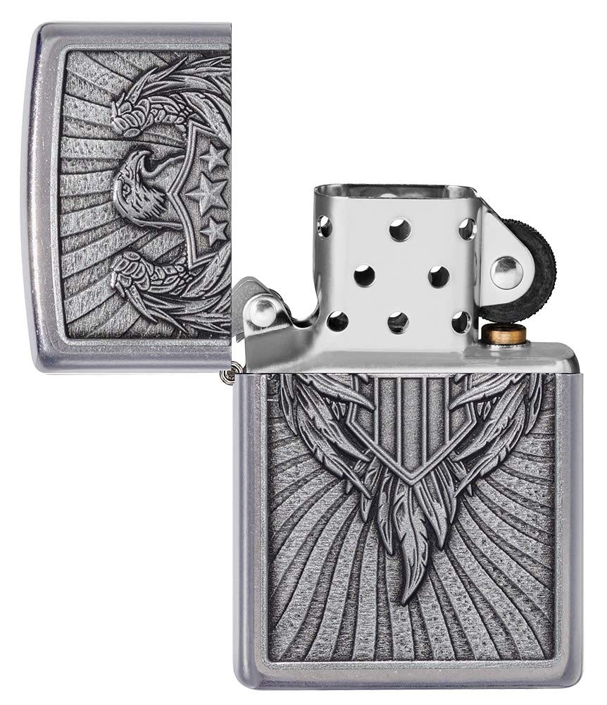 Zippo Eagle Shield Emblem Design Street Chrome Pocket Lighter
