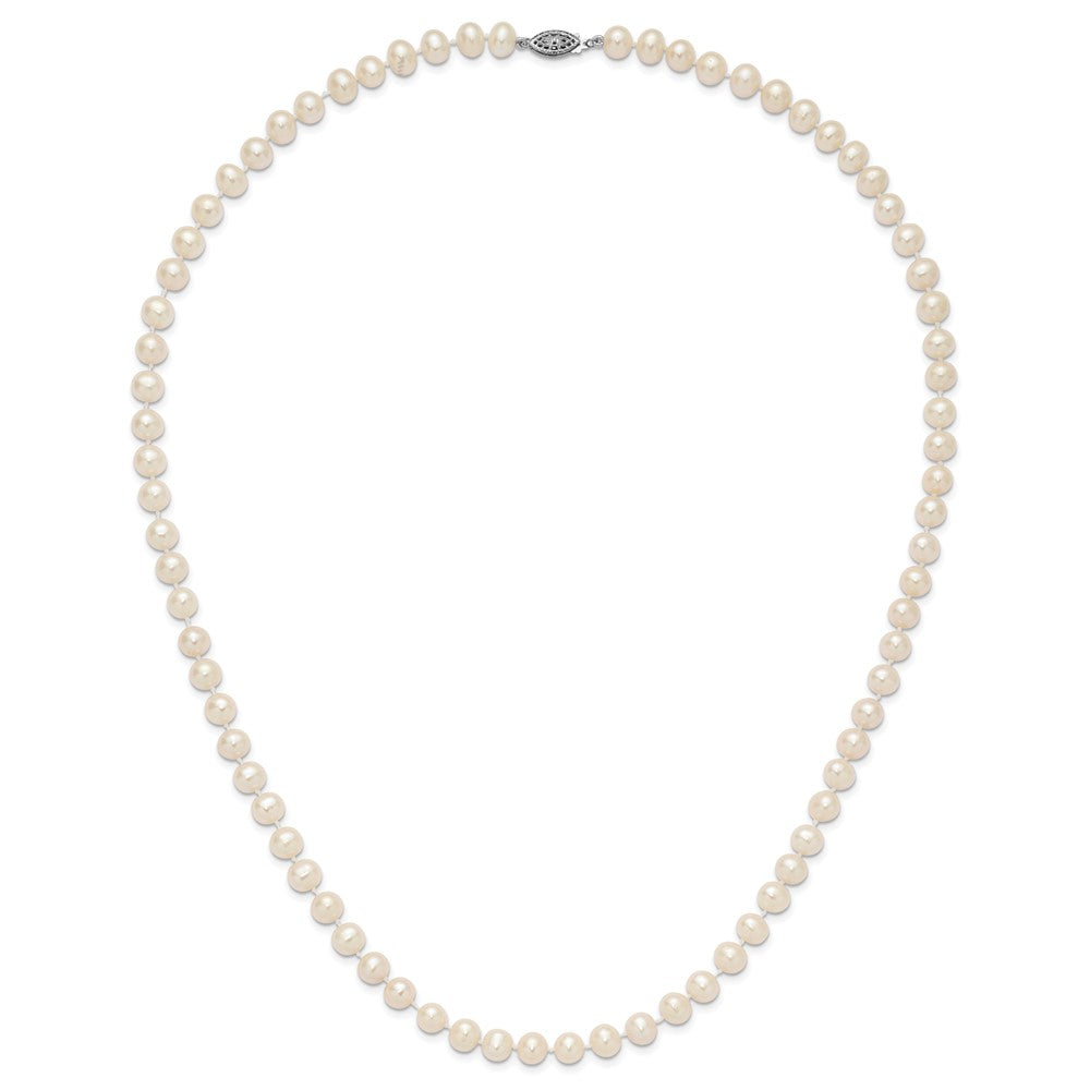 Sterling Silver Rhodium-plated 7-8mm White Near-Round Freshwater Cultured Pearl 24 inch Necklace 24 Inches