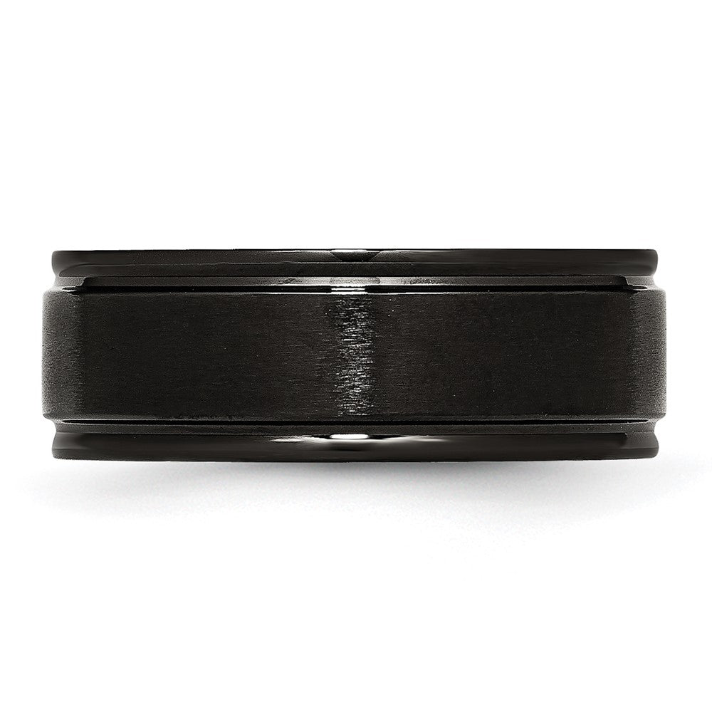 Chisel Stainless Steel Polished with Brushed Center Black IP-plated 8mm Band Size - 8