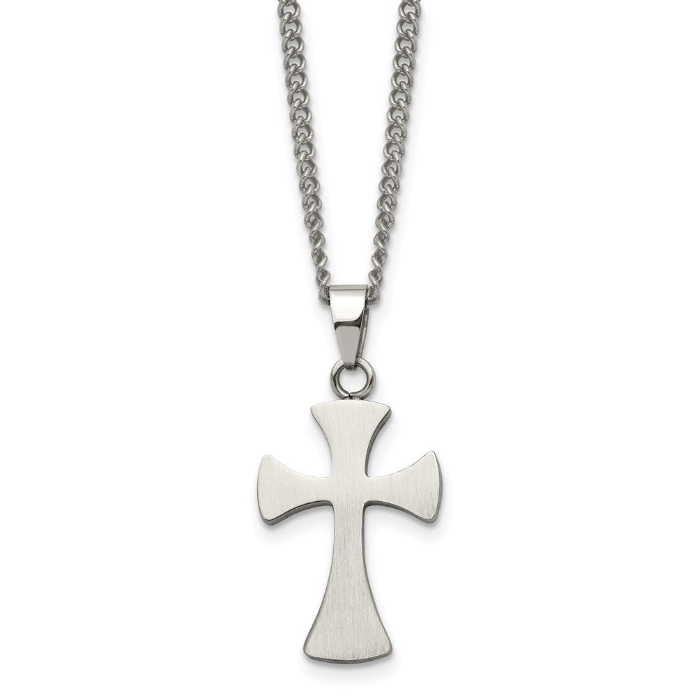 Stainless Steel Brushed Cross 22in Necklace