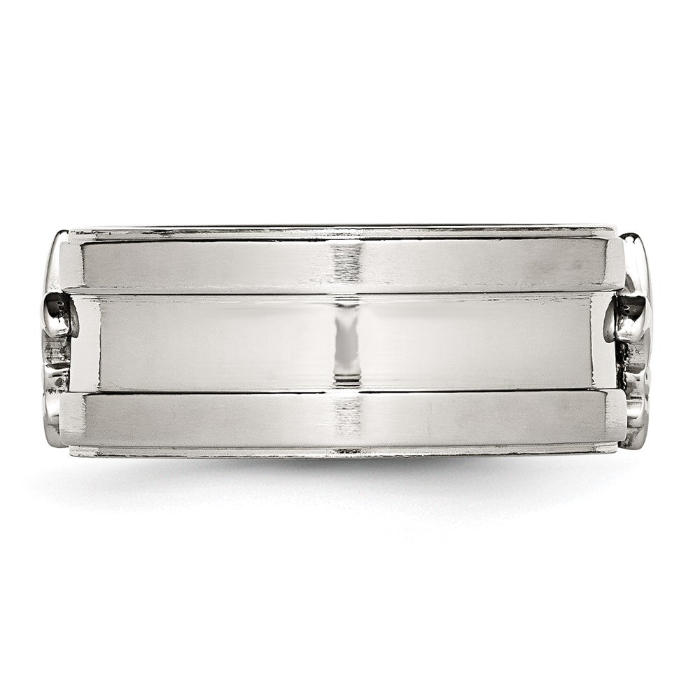 Stainless Steel Brushed and Polished Fleur de lis 10mm Band Size - 10
