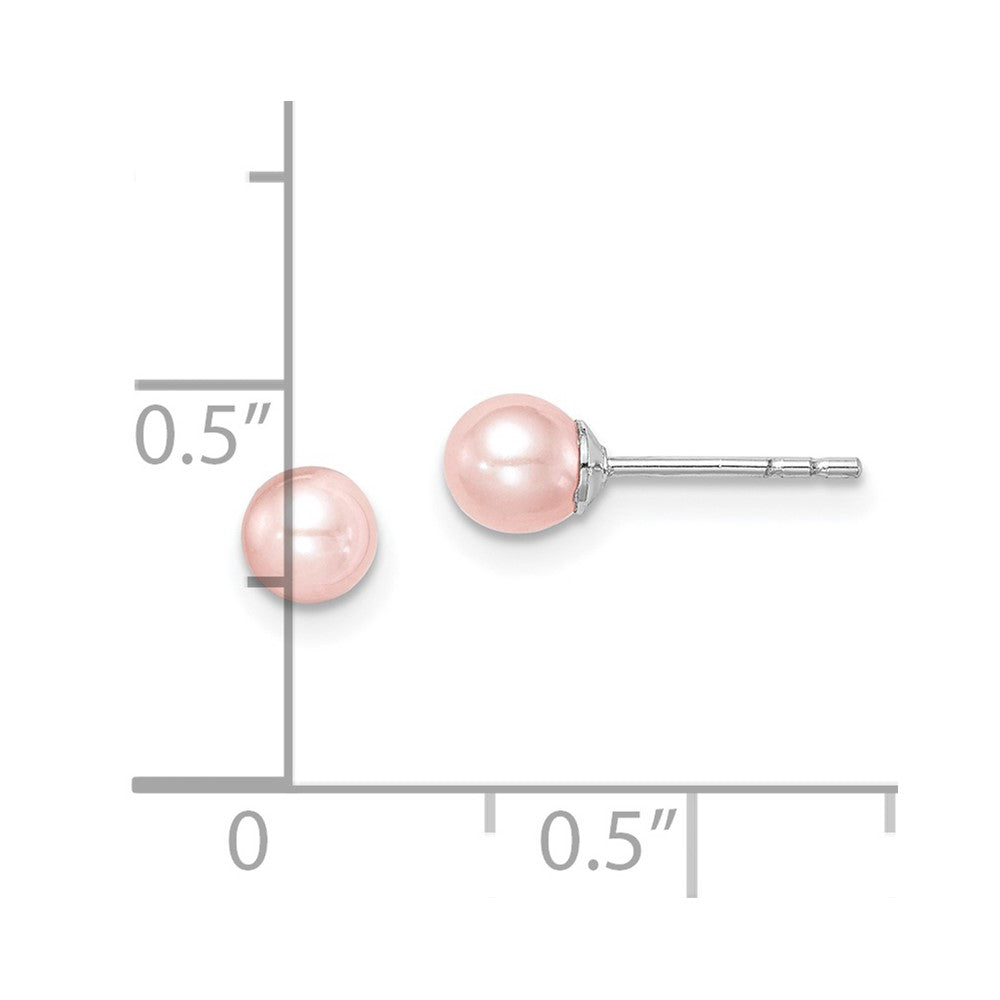 Sterling Silver Madi K Rhodium-plated 4-5mm Pink Round Freshwater Cultured Pearl Post Earrings