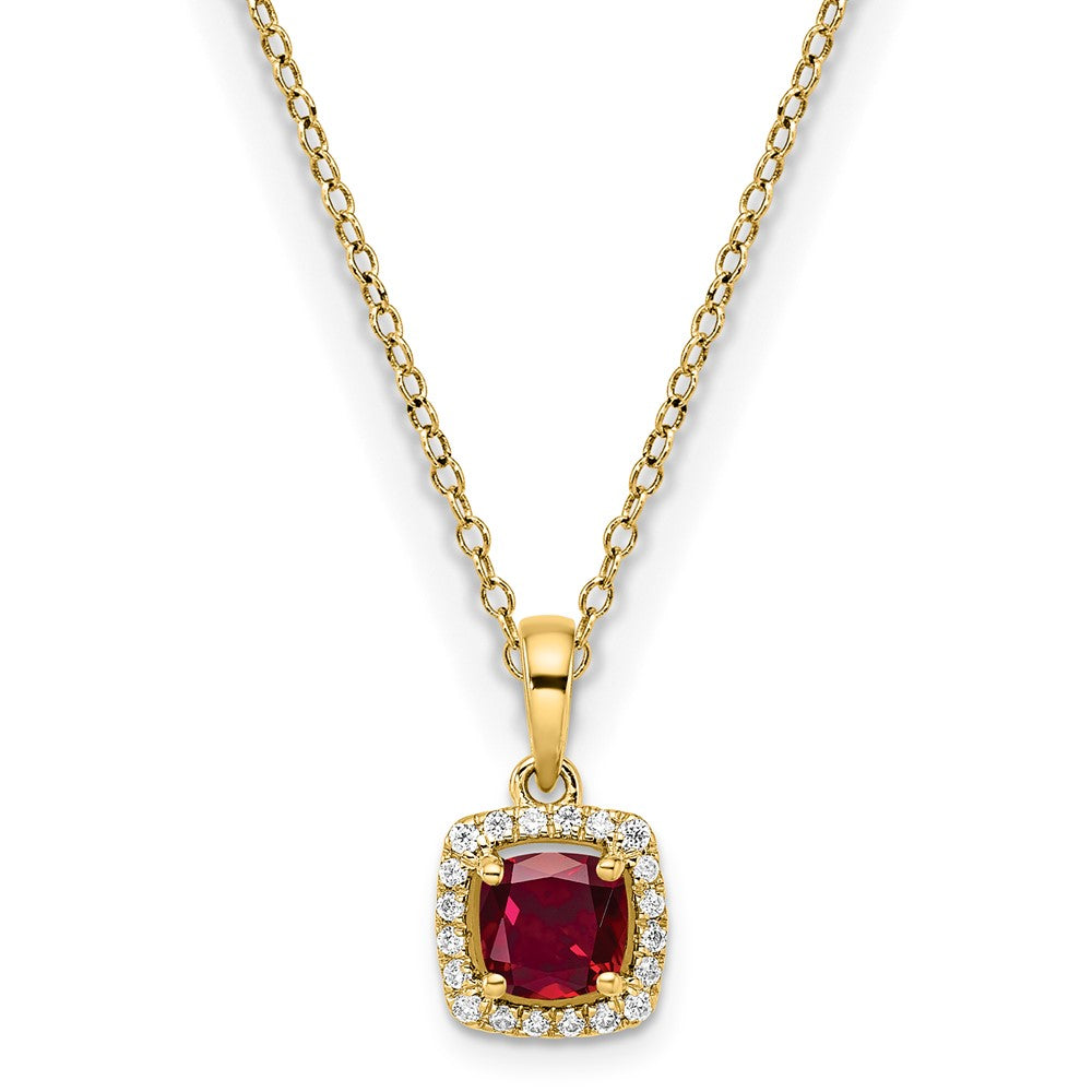 10ky ANT Created Ruby and Diamond Pendant w/ chain