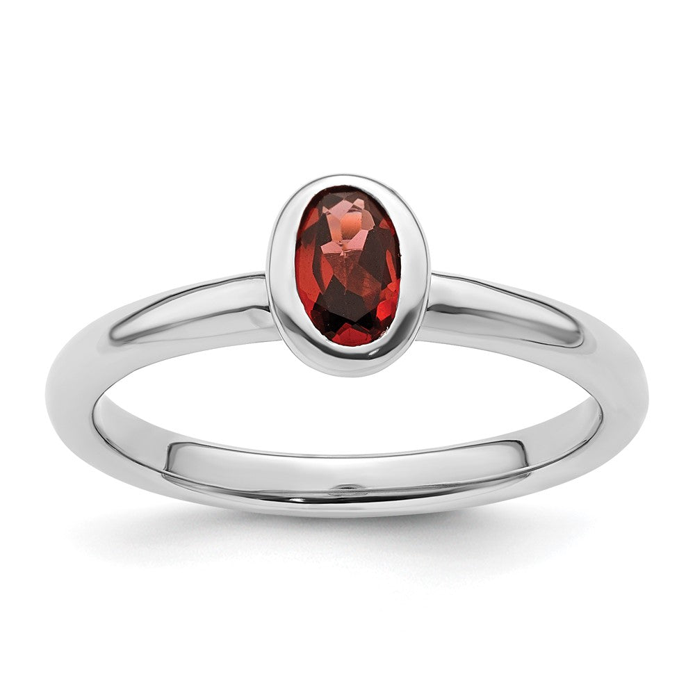 Sterling Silver Stackable Expressions Oval Garnet Ring Size -9