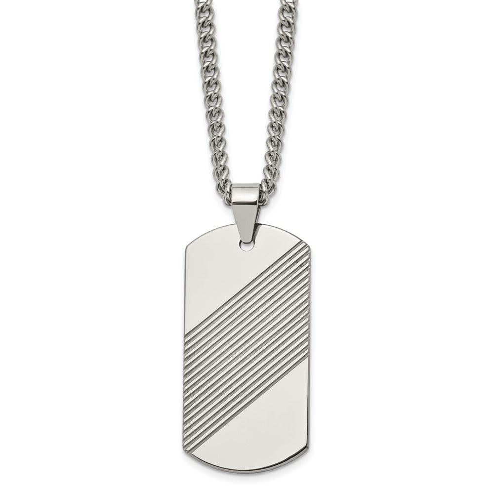 Tungsten Textured and Polished Dog Tag 24in Necklace