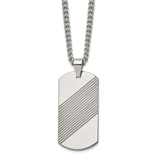 Tungsten Textured and Polished Dog Tag 24in Necklace