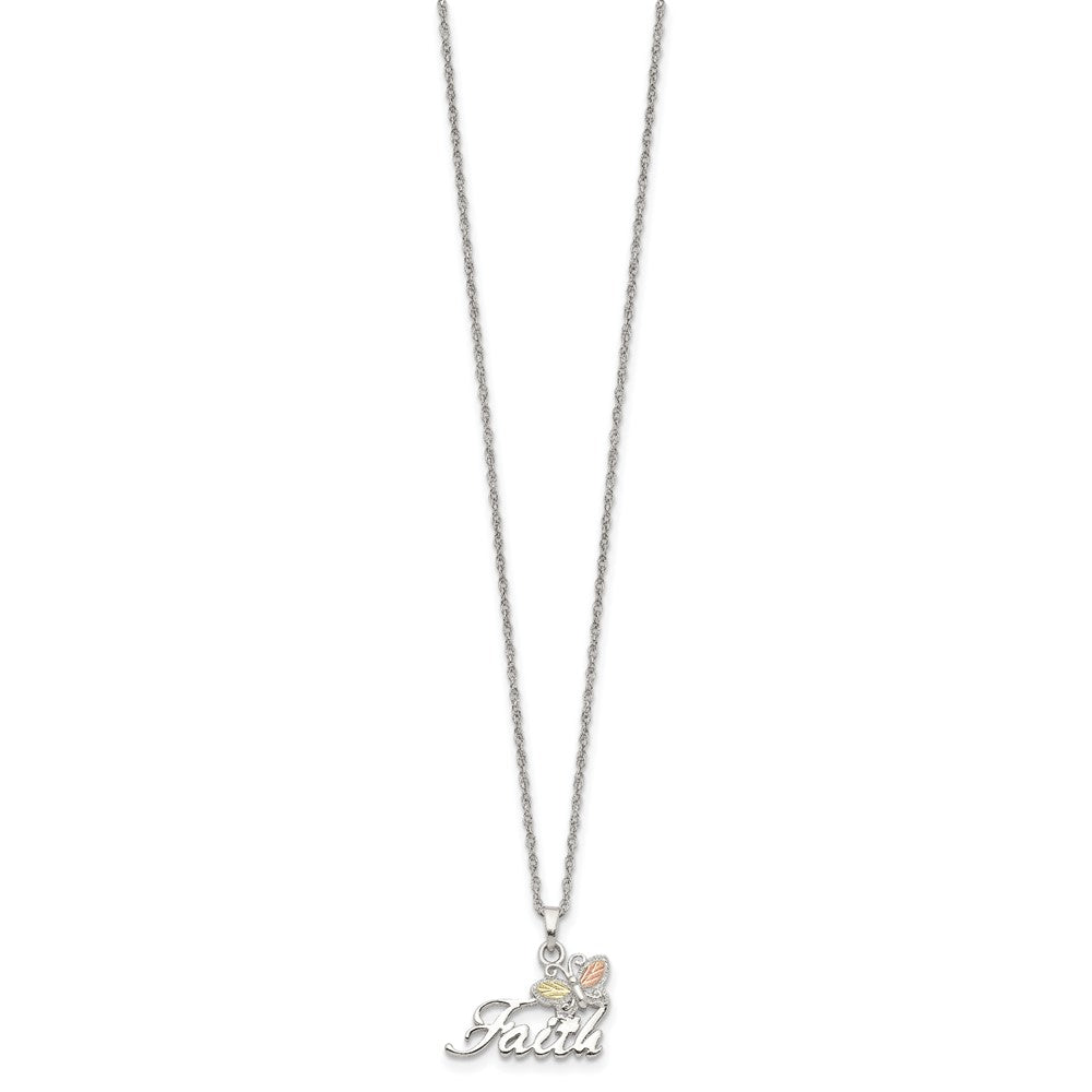 Landstrom's Mt. Rushmore Black Hills Sterling Silver 12K Gold Accents Faith Butterfly 18 inch Spring Ring Clasp Necklace 18 Inches