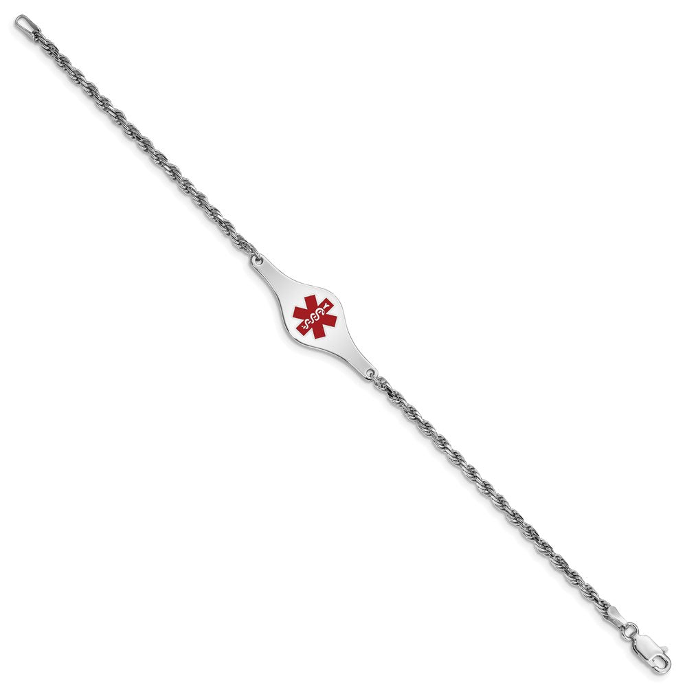 Sterling Silver Rhodium-plated Medical ID Rope Link Bracelet 7 inches