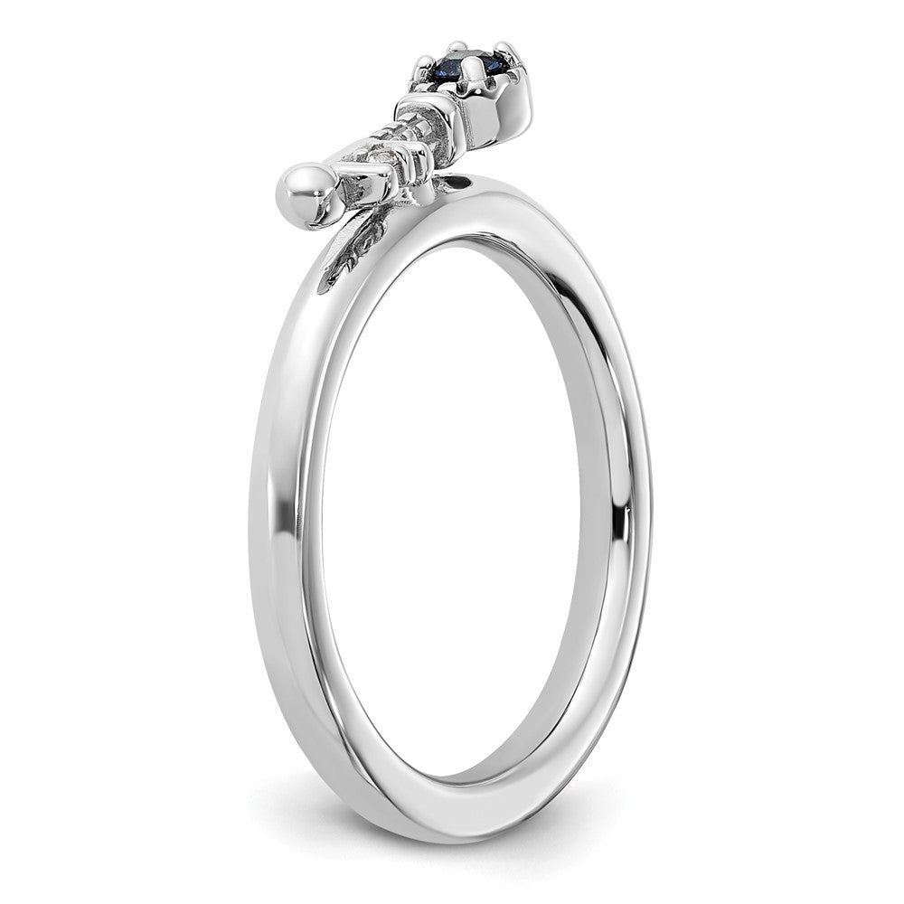 Sterling Silver Stackable Expressions Rhodium-plated Created Sapphire and White Topaz Key Ring Size -6